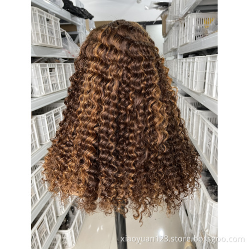 New Hot Sale11A Single Drawn Deep HD Transparent Swiss Lace P4/27 Color Human Hair Wigs Unprocessed Raw indian Hair Closure Wigs